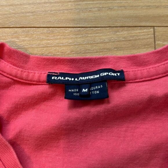 Vintage Ralph Lauren Sport salmon pink 100% Cotton T-Shirt Size Medium with gree - Picture 2 of 6